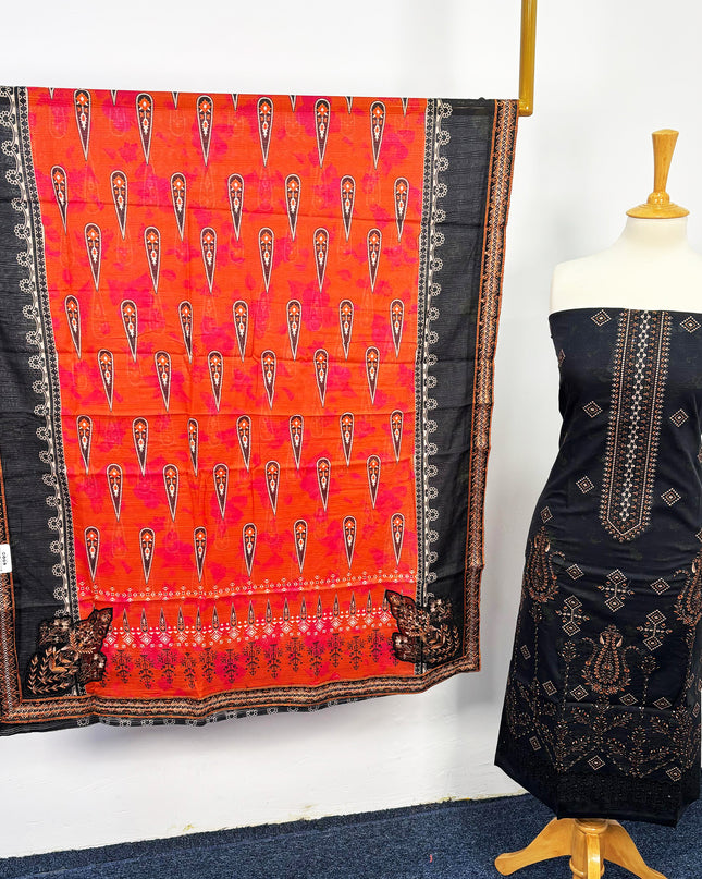 Fancy Digital Printed Lawn With Embroidered + Chikankari Work