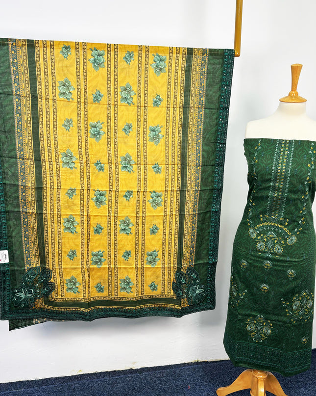 Fancy Digital Printed Lawn With Embroidered + Chikankari Work