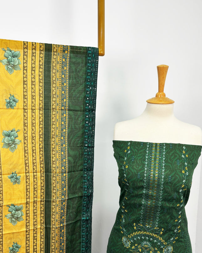 Fancy Digital Printed Lawn With Embroidered + Chikankari Work