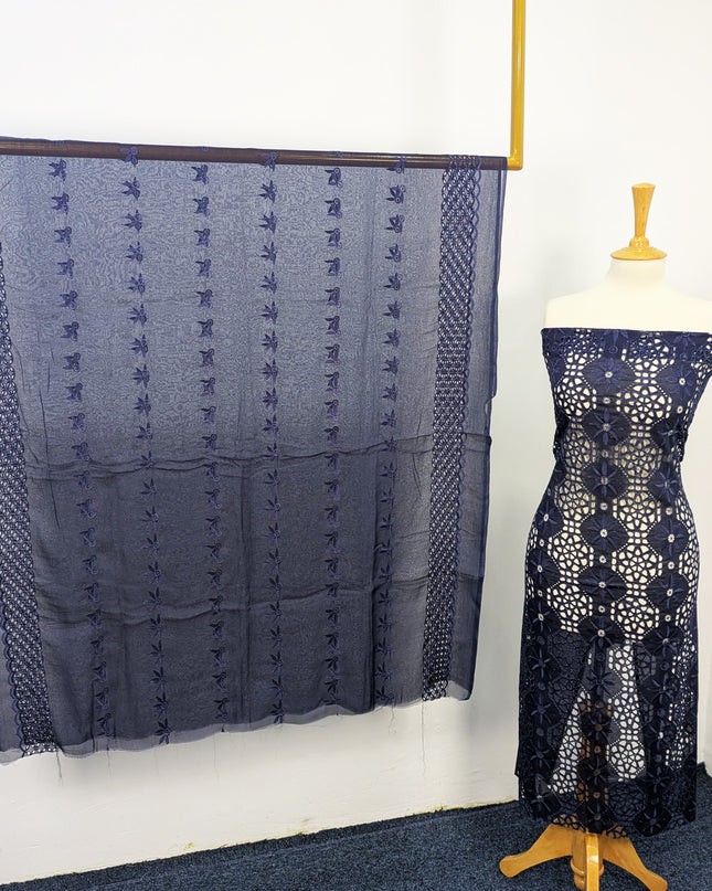 Fancy Embroidered Lawn With Full Jaal Chikankari Work And Chiffon Dupatta
