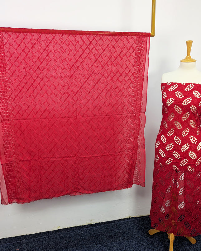 Fancy Embroidered Lawn With Full Jaal Chikankari Work And Chiffon Dupatta
