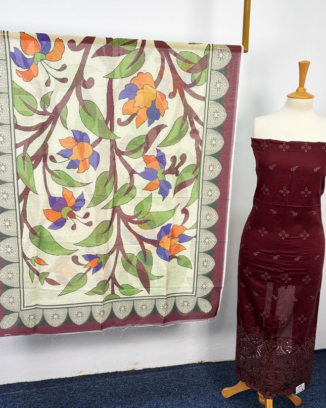 Fancy Embroidered Lawn With Chikankari Cut Work