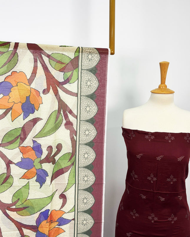 Fancy Embroidered Lawn With Chikankari Cut Work
