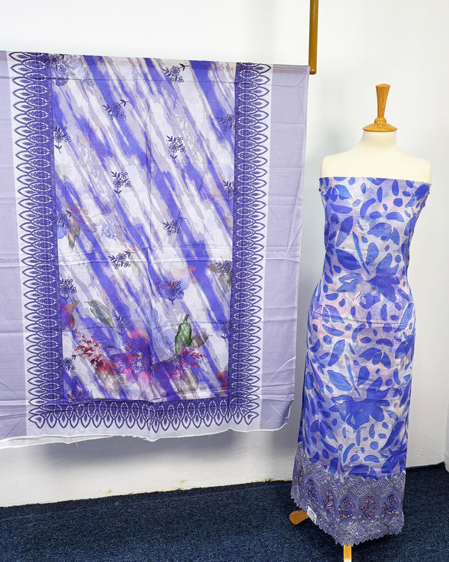 Fancy Digital Printed Lawn With Embroidered + Chikankari Cut Work