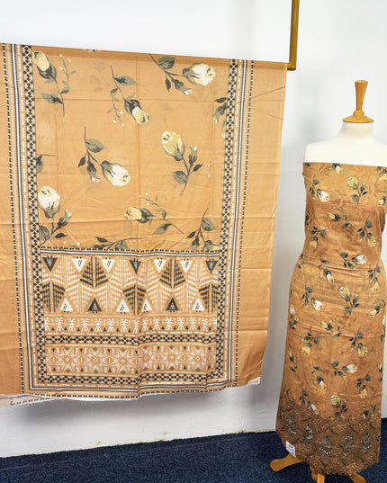 Fancy Digital Printed Lawn With Embroidered + Chikankari Cut Work