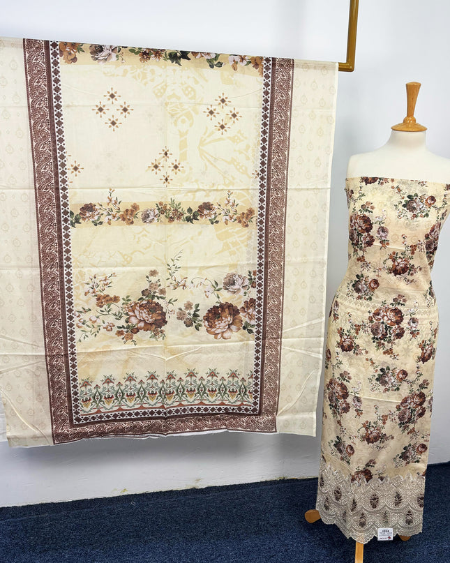 Fancy Digital Printed Lawn With Embroidered + Chikankari Cut Work
