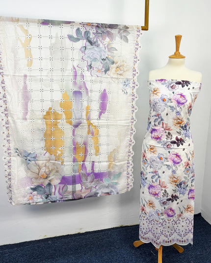 Fancy Digital Printed Lawn With Chikankari Cut Work