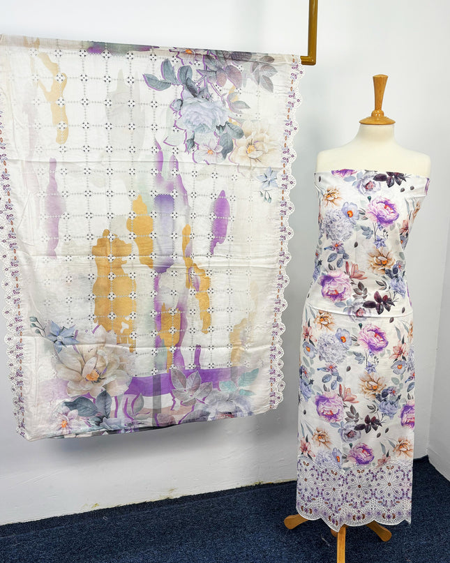 Fancy Digital Printed Lawn With Chikankari Cut Work