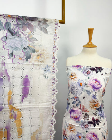 Fancy Digital Printed Lawn With Chikankari Cut Work