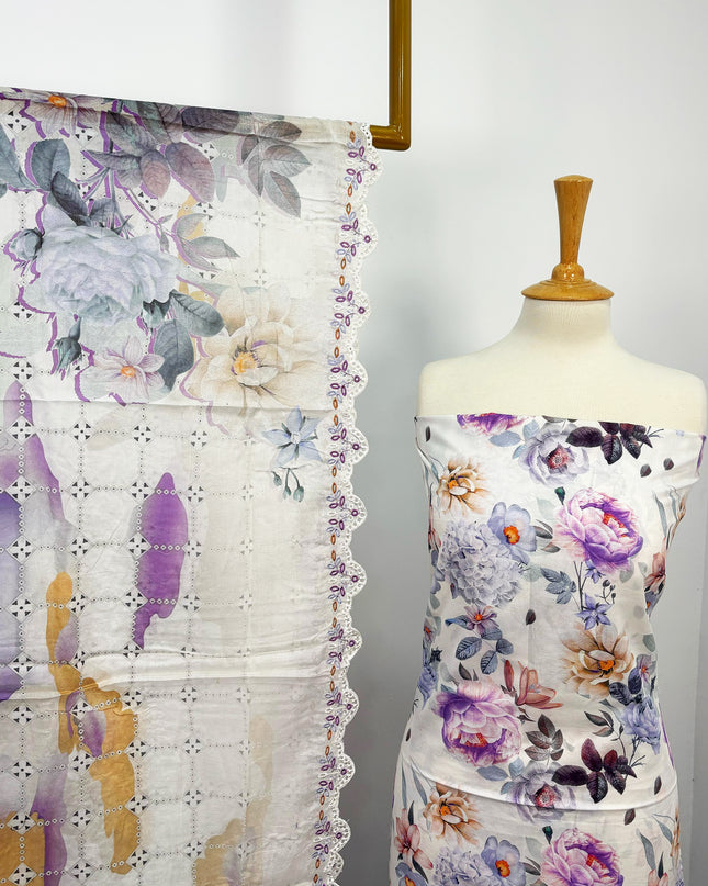 Fancy Digital Printed Lawn With Chikankari Cut Work