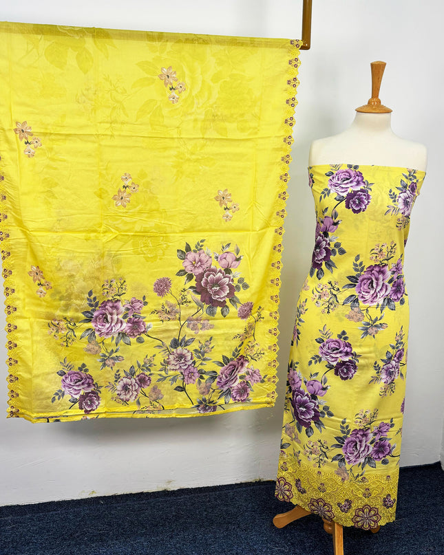 Fancy Digital Printed Lawn With Chikankari Cut Work