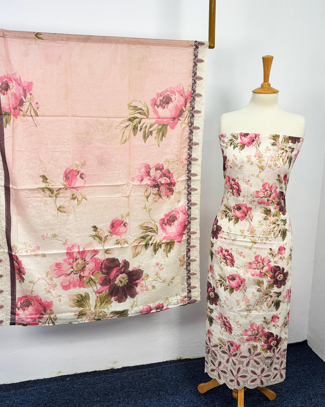 Fancy Digital Printed Lawn With Chikankari Cut Work