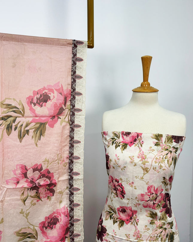 Fancy Digital Printed Lawn With Chikankari Cut Work