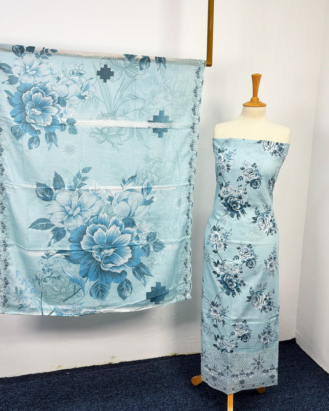 Fancy Digital Printed Lawn With Chikankari Cut Work