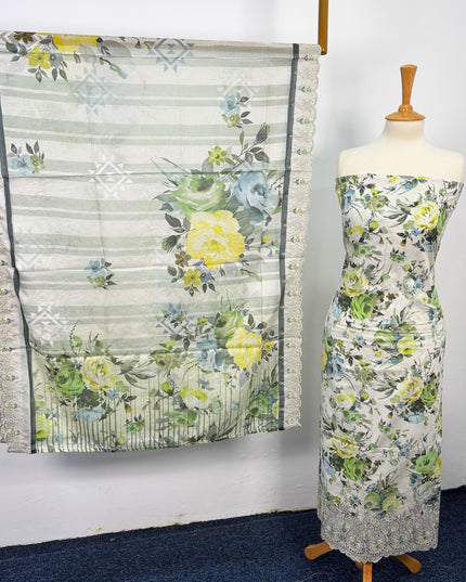 Fancy Digital Printed Lawn With Chikankari Cut Work