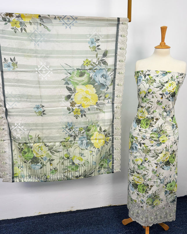 Fancy Digital Printed Lawn With Chikankari Cut Work