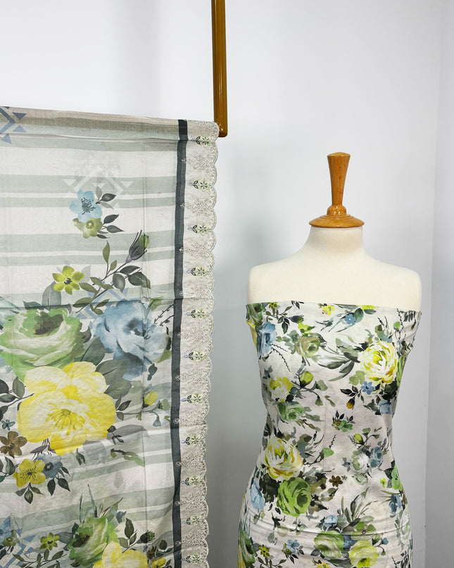Fancy Digital Printed Lawn With Chikankari Cut Work