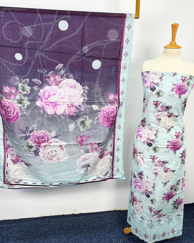 Fancy Digital Printed Lawn With Chikankari Cut Work