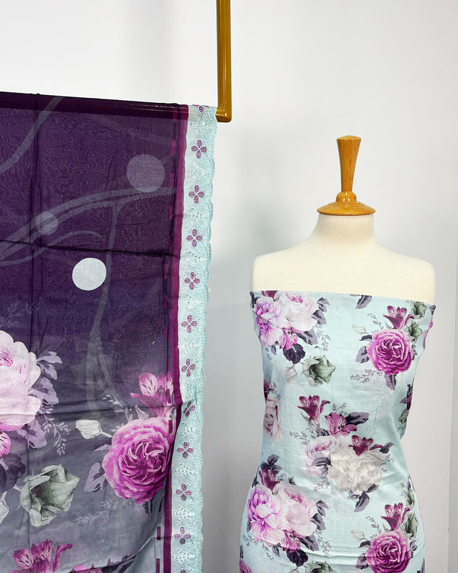 Fancy Digital Printed Lawn With Chikankari Cut Work