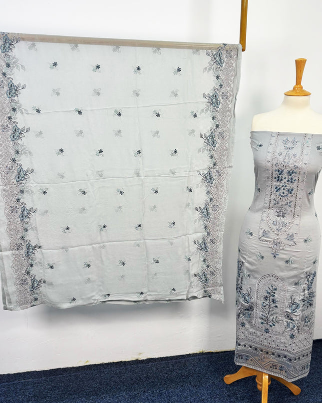 Fancy Exclusive Embroidered Lawn With Organza Patches & Chiffon Dupatta
