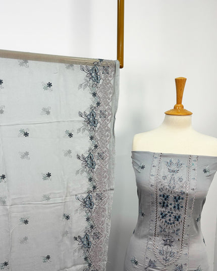 Fancy Exclusive Embroidered Lawn With Organza Patches & Chiffon Dupatta