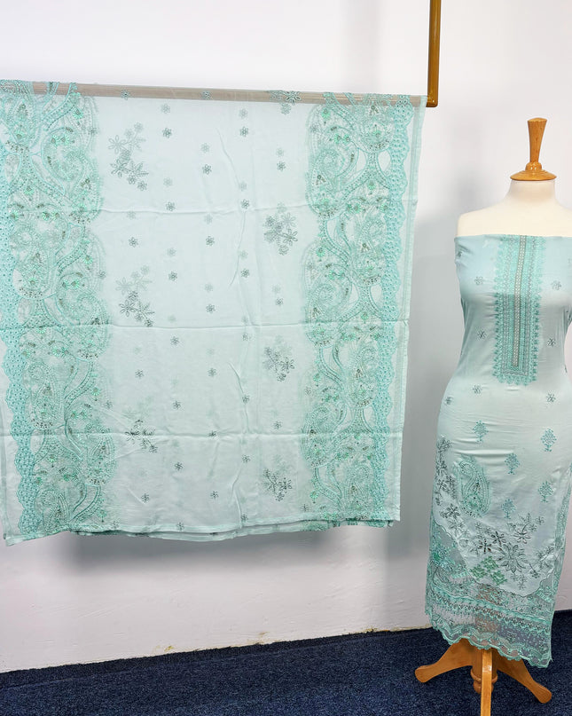 Fancy Exclusive Embroidered Lawn With Organza Patches & Chiffon Dupatta