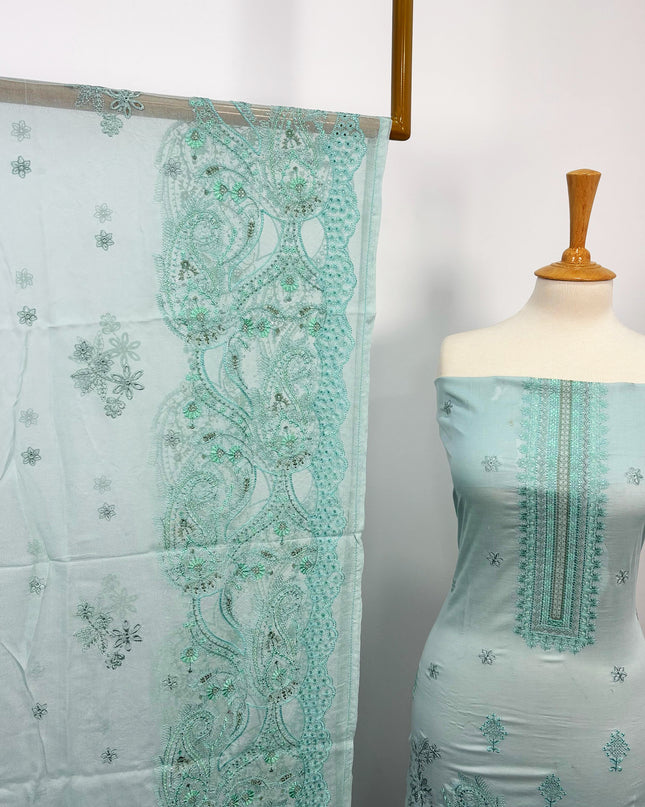 Fancy Exclusive Embroidered Lawn With Organza Patches & Chiffon Dupatta