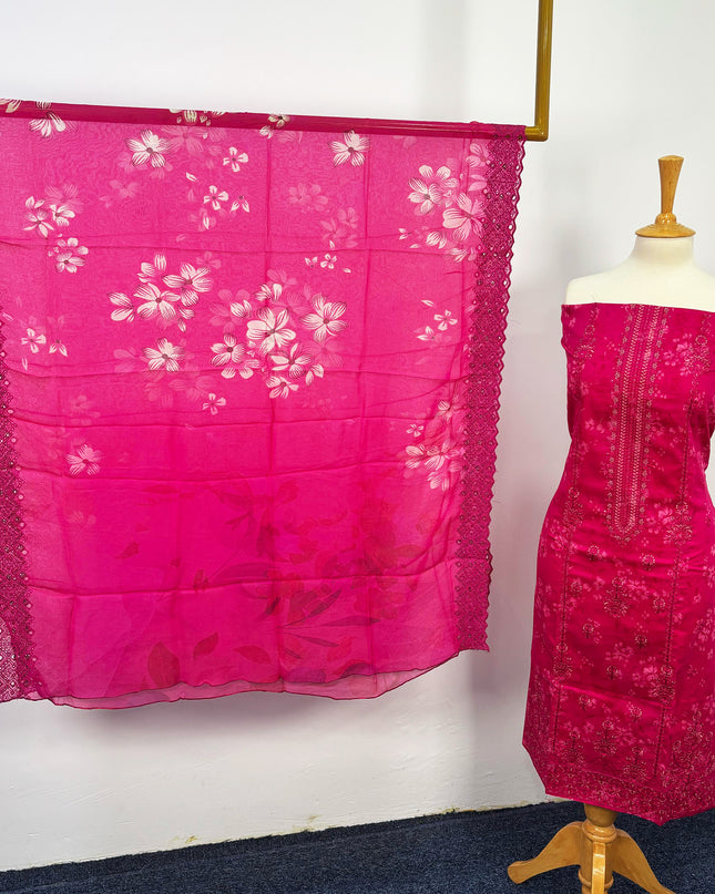 Fancy Printed Lawn With Embroidered + Chikankari Work & Chiffon Dupatta