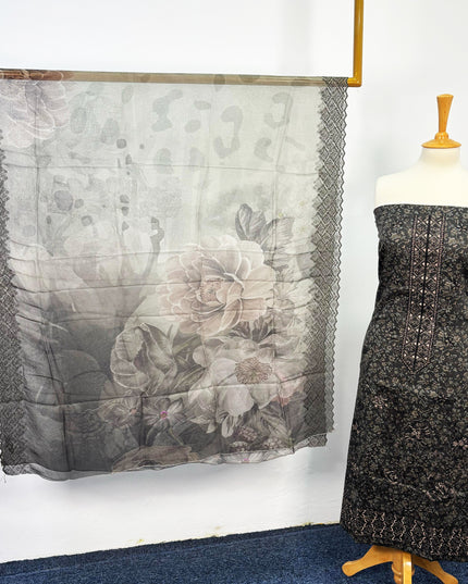 Fancy Printed Lawn With Embroidered + Chikankari Work & Chiffon Dupatta