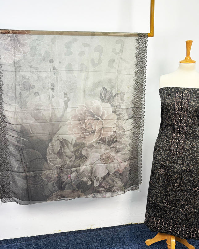 Fancy Printed Lawn With Embroidered + Chikankari Work & Chiffon Dupatta