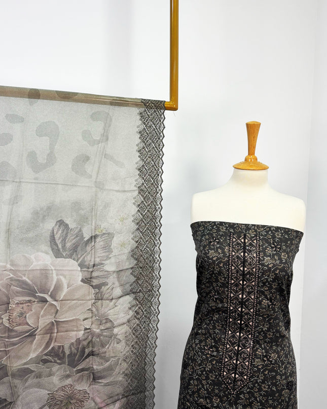 Fancy Printed Lawn With Embroidered + Chikankari Work & Chiffon Dupatta