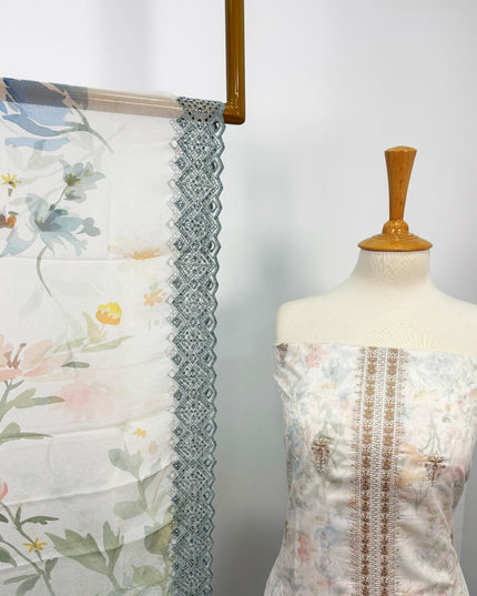 Fancy Printed Lawn With Embroidered + Chikankari Work & Chiffon Dupatta