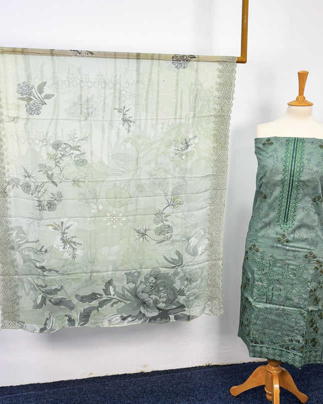 Fancy Printed Lawn With Embroidered + Chikankari Work & Chiffon Dupatta