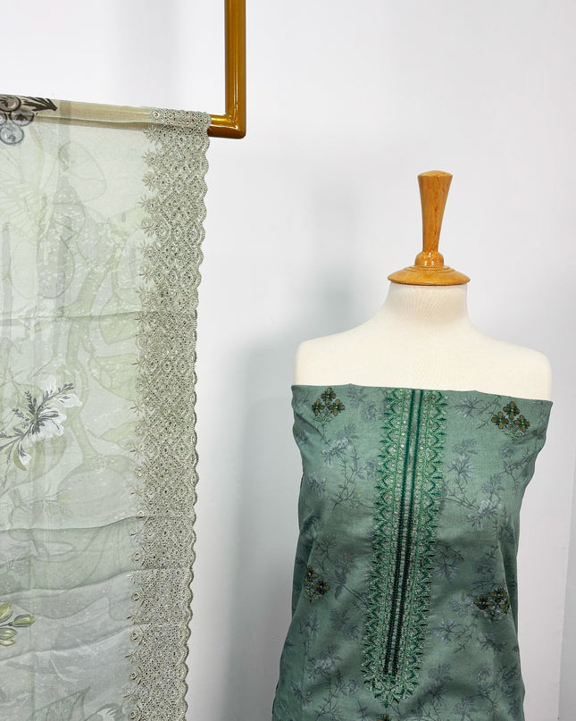 Fancy Printed Lawn With Embroidered + Chikankari Work & Chiffon Dupatta
