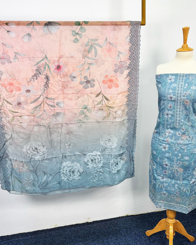Fancy Printed Lawn With Embroidered + Chikankari Work & Chiffon Dupatta