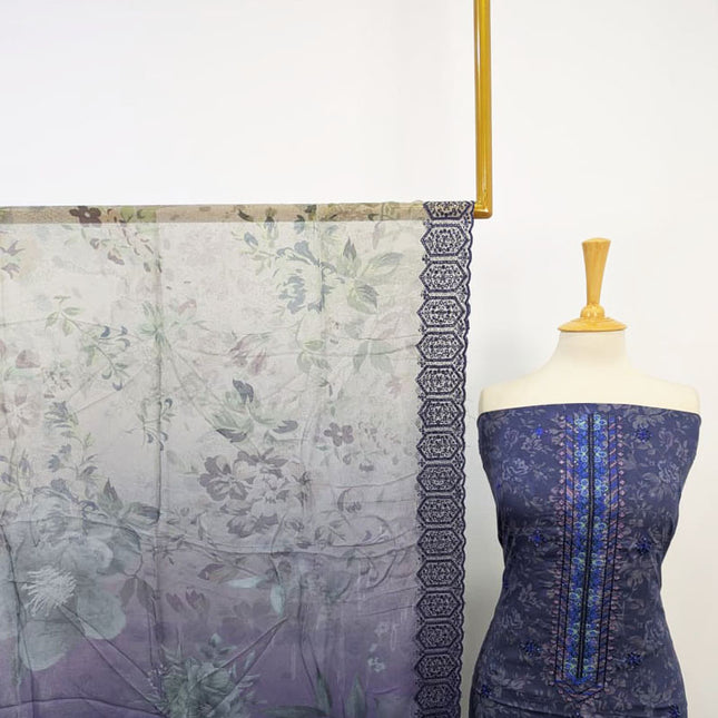 Embroidered + Printed Lawn with Digital Printed Dupatta 3PC Unstitched