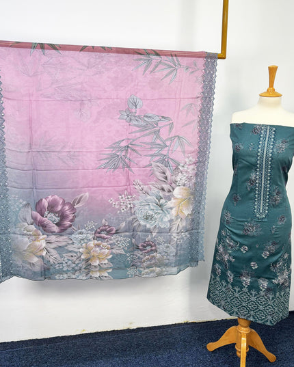 Fancy Printed Lawn With Embroidered + Chikankari Work & Chiffon Dupatta