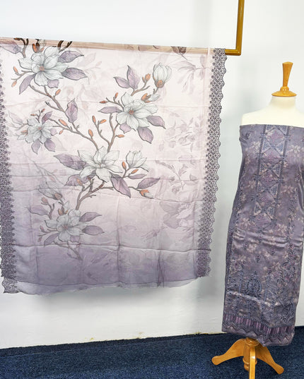 Fancy Printed Lawn With Embroidered + Chikankari Work & Chiffon Dupatta
