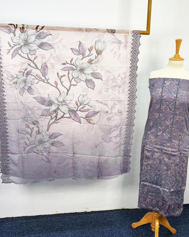 Fancy Printed Lawn With Embroidered + Chikankari Work & Chiffon Dupatta
