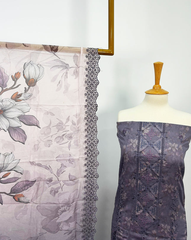 Fancy Printed Lawn With Embroidered + Chikankari Work & Chiffon Dupatta