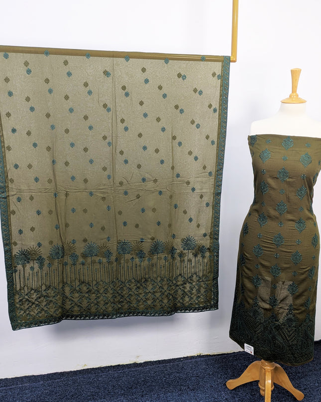 Fancy Embroidered Karandi Lawn With Chiffon Dupatta