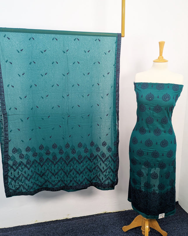 Fancy Embroidered Karandi Lawn With Chiffon Dupatta