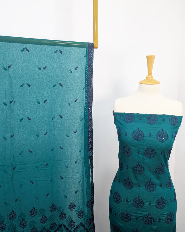 Fancy Embroidered Karandi Lawn With Chiffon Dupatta