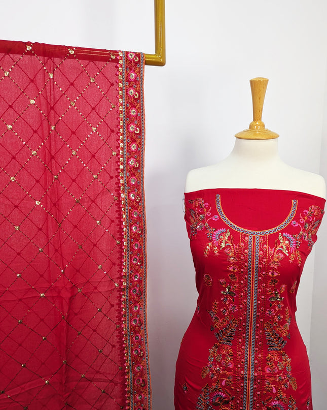 Fancy Embroidered Lawn With Chiffon Dupatta