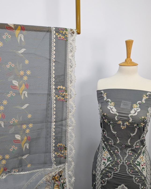 Fancy Embroidered Lawn With Organza Dupatta