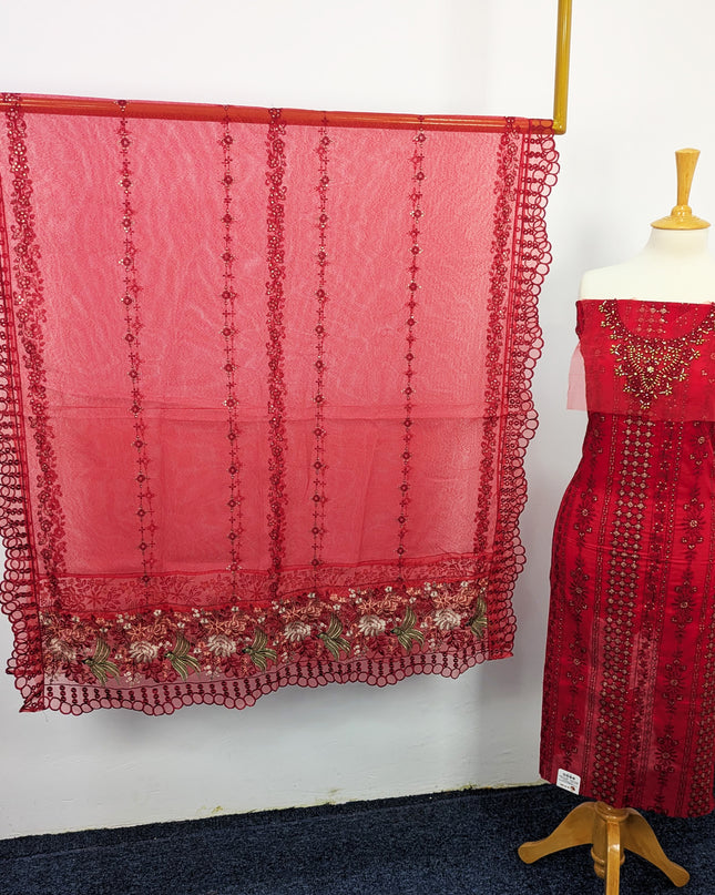 Fancy Embroidered Lawn With Khaadi Net Dupatta