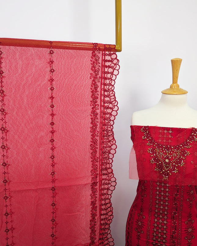 Fancy Embroidered Lawn With Khaadi Net Dupatta