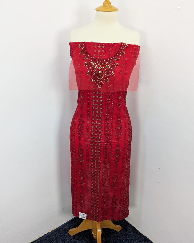Fancy Embroidered Lawn With Khaadi Net Dupatta