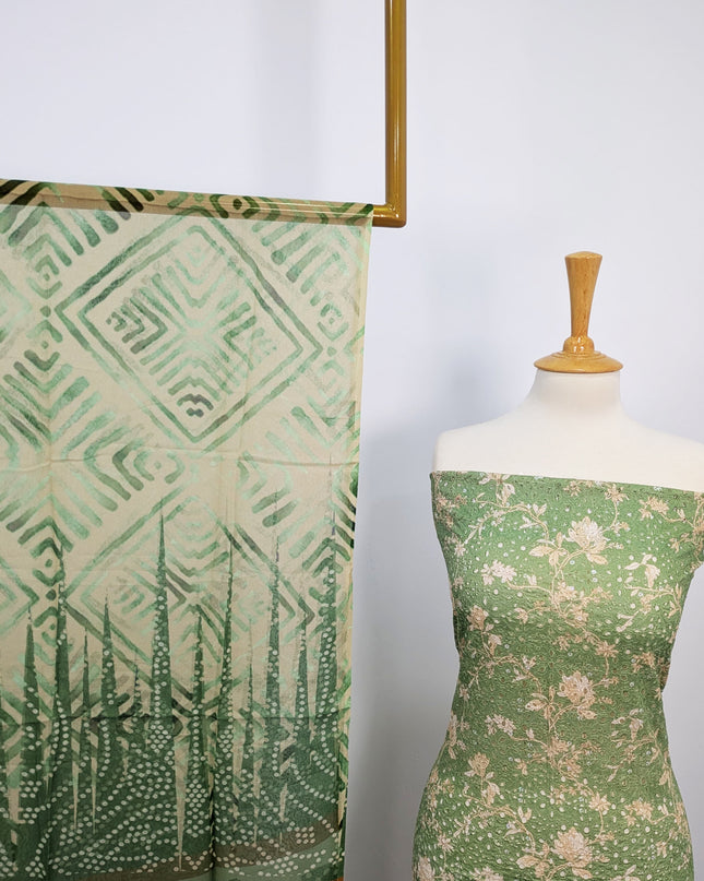 Fancy Printed Lawn With Chikankari Work & Chiffon Dupatta