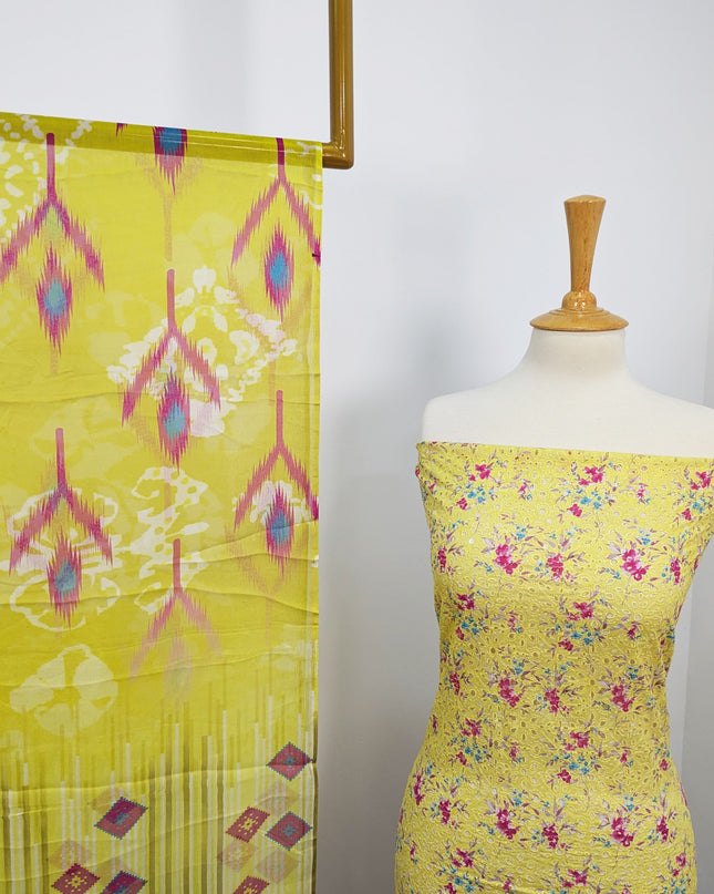 Fancy Printed Lawn With Chikankari Work & Chiffon Dupatta